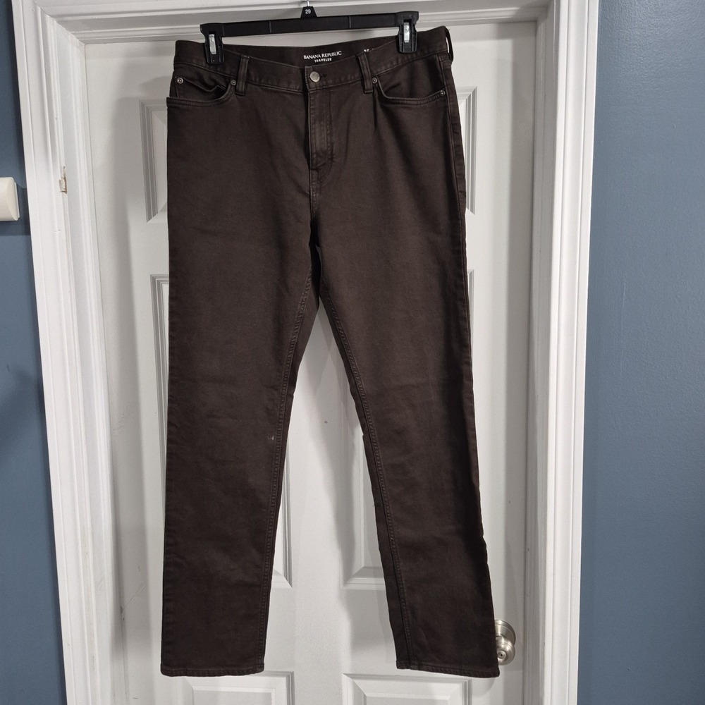 Banana Republic Traveler Pants Mens 35x34 Brown Slim Fit Stretch *Flaws